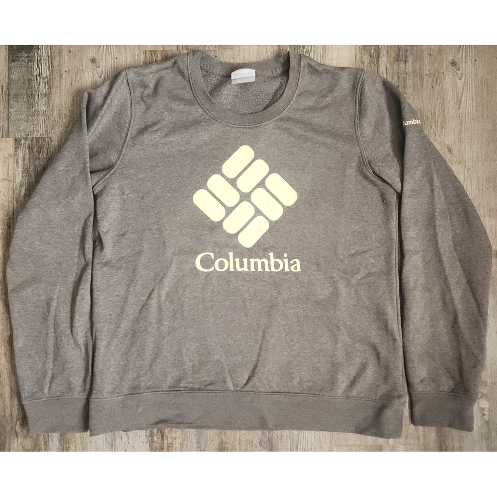 Columbia Sweatshirt Womens Medium Gray Logo Graphic Fleece Pullover AL9539